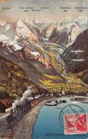Vogelschau-AK Gotthardbahn Nordseite gelaufen 1913