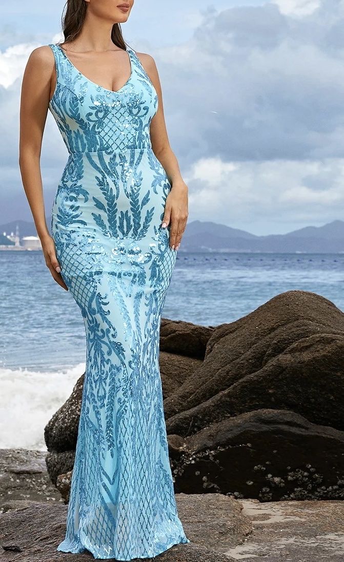 Vestiti: Elegant Sequin Evening Gown Sky Blue Size S – Nuovo (secondo la descrizione) da Appenzell venduto da mir_rqn6 2