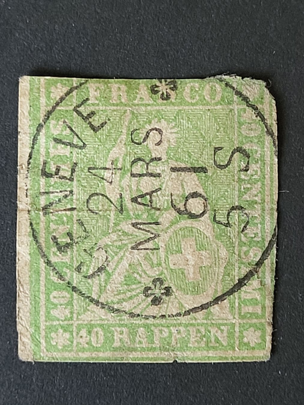 Alle Briefmarken: Ab 1854, 40 Rappen Strubel Grün  – Gebraucht aus stäfa von brandy66