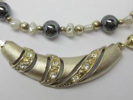 Vintage Collier Kette Silber 925 Perlen Hämatit-Kugeln