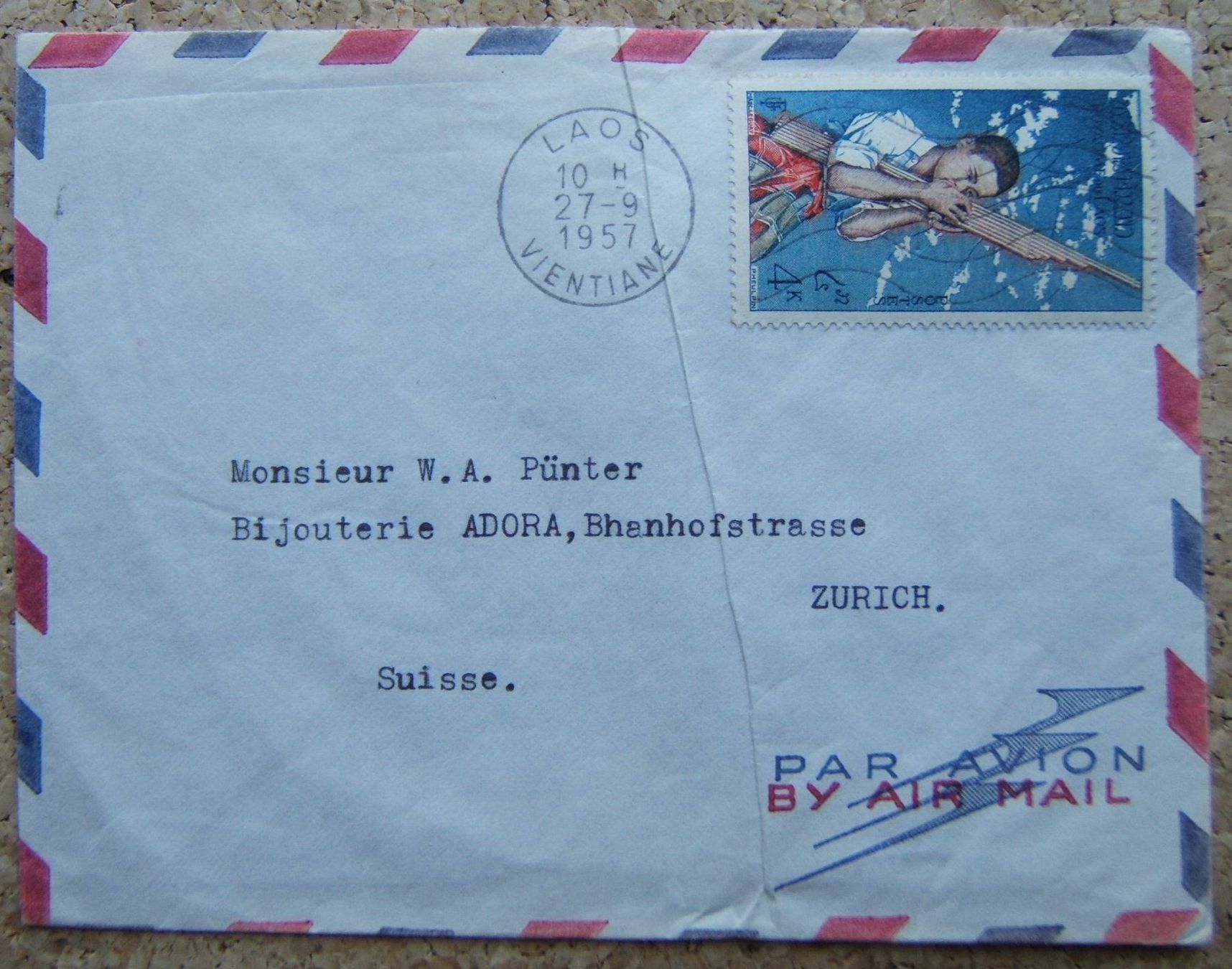 Tutti i francobolli: LUFTPOSTBRIEF LAOS - ZÜRICH 1957 – Usato da Brunnen venduto da Nonne04