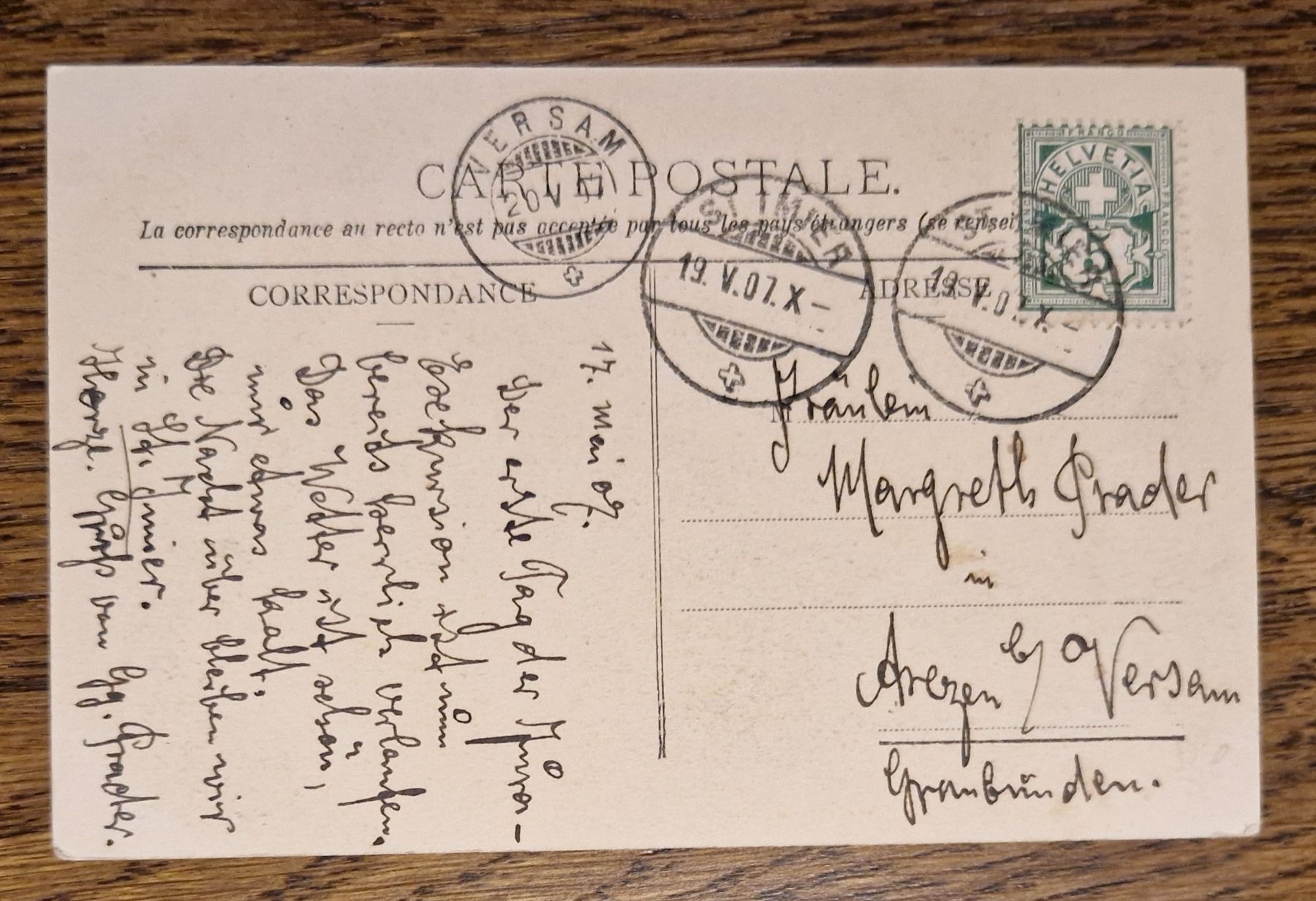 Cartoline postali: St. Imier 1907, n. Versam – Usato da Ebikon venduto da Donar50 1