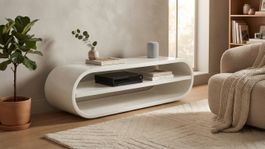 Meuble TV design ovale / blanc laqué (120 x 40 x 40 cm)