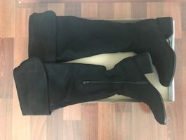 Damen Overknee Stiefel schwarz Wildlederoptik gebraucht