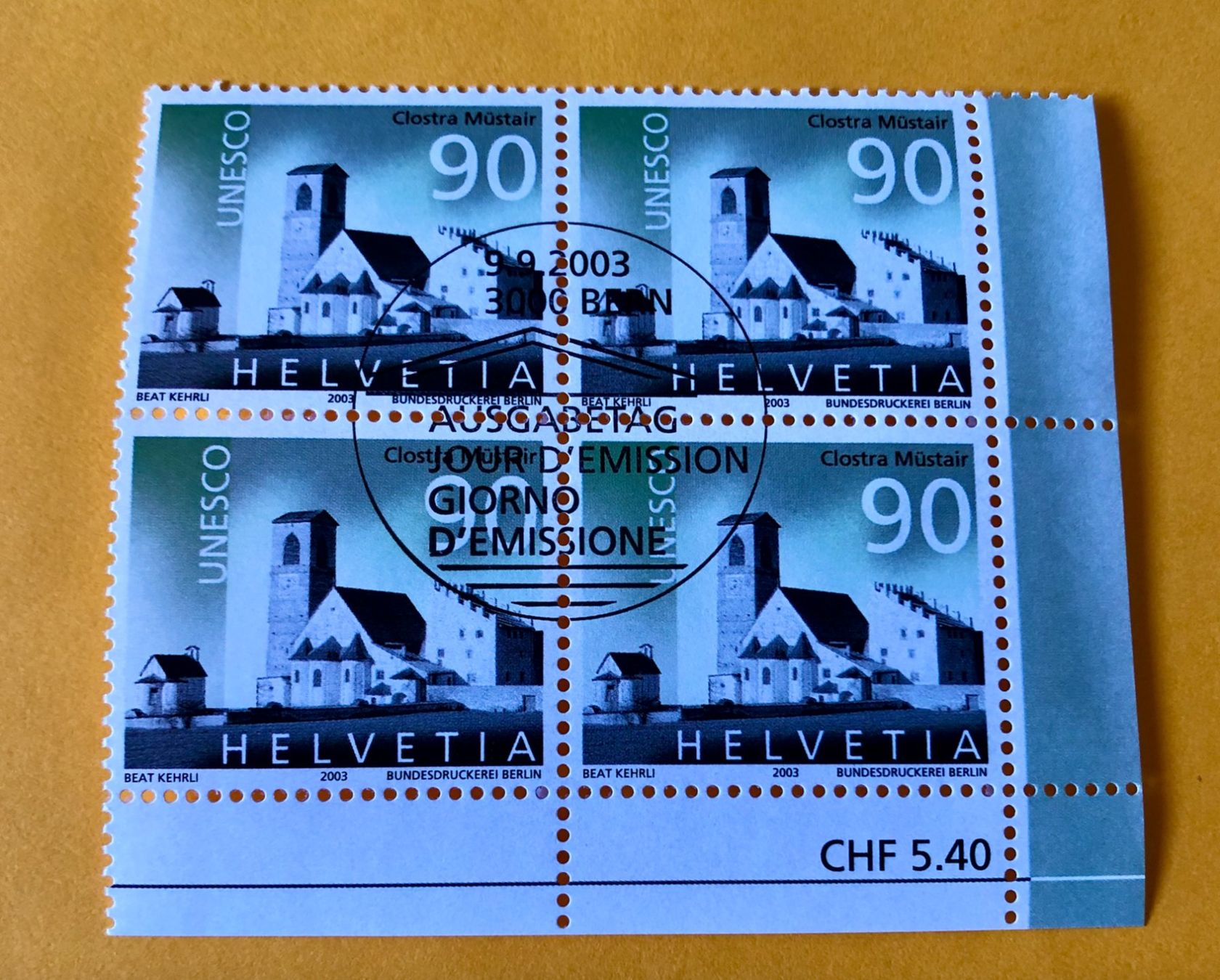Alle Briefmarken:  Viererblock Nr.1100 ET Stempelt Bern 2003    – Gebraucht aus Aarau von Billa007