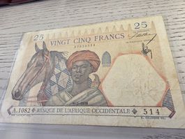 Banknote 25 Francs 1939 Banque de l'Afrique Occidentale