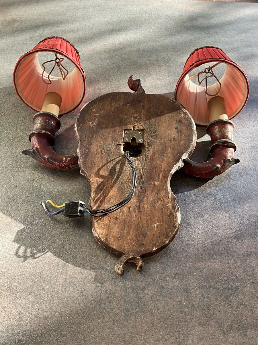 Lampen: Wandlampe, Antik-Stil, Holz, Applike, rot – Gebraucht aus Basel von Genie2 4