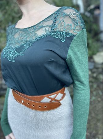 Glamour Maglione di cachemire-seta e pizzo-tg M/L-chic 👌