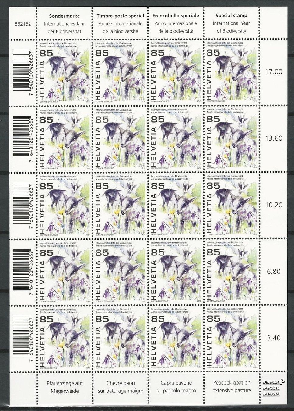 Tutti i francobolli: 2010 Nr. 1342 Bogen Biodiversität ** – Usato da Basel venduto da Melphi