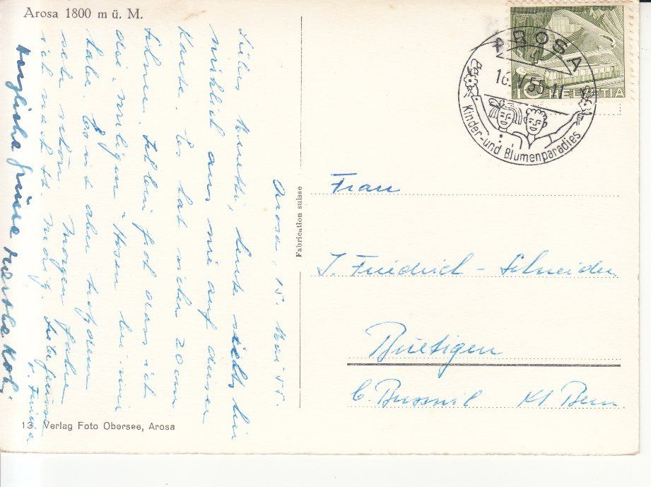 Cartoline postali: Arosa 1955 – Usato da Bürglen TG venduto da StampGraf 1