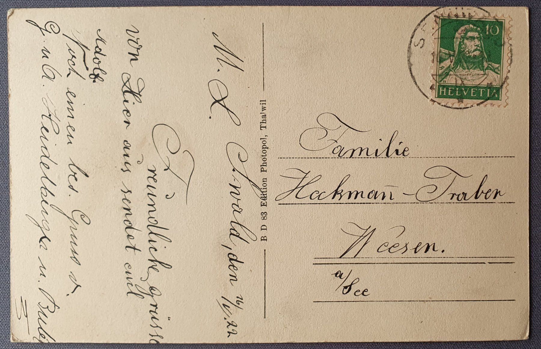 Cartoline postali: Sennwald 1922 – Usato da Kreuzlingen venduto da Rschweiz1 1