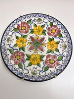 VINTAGE CERAMAR DEKORATIVE BLUME WANDTELLER, HANDBEMALT 23cm