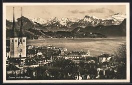 AK Luzern, Teilansicht und die Alpen