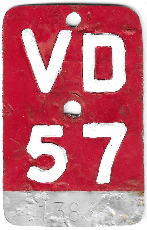 Schilder: Velonummer 1957 Waadt Vaud VD 57 – Gebraucht aus Bülach von bauchnuschti2