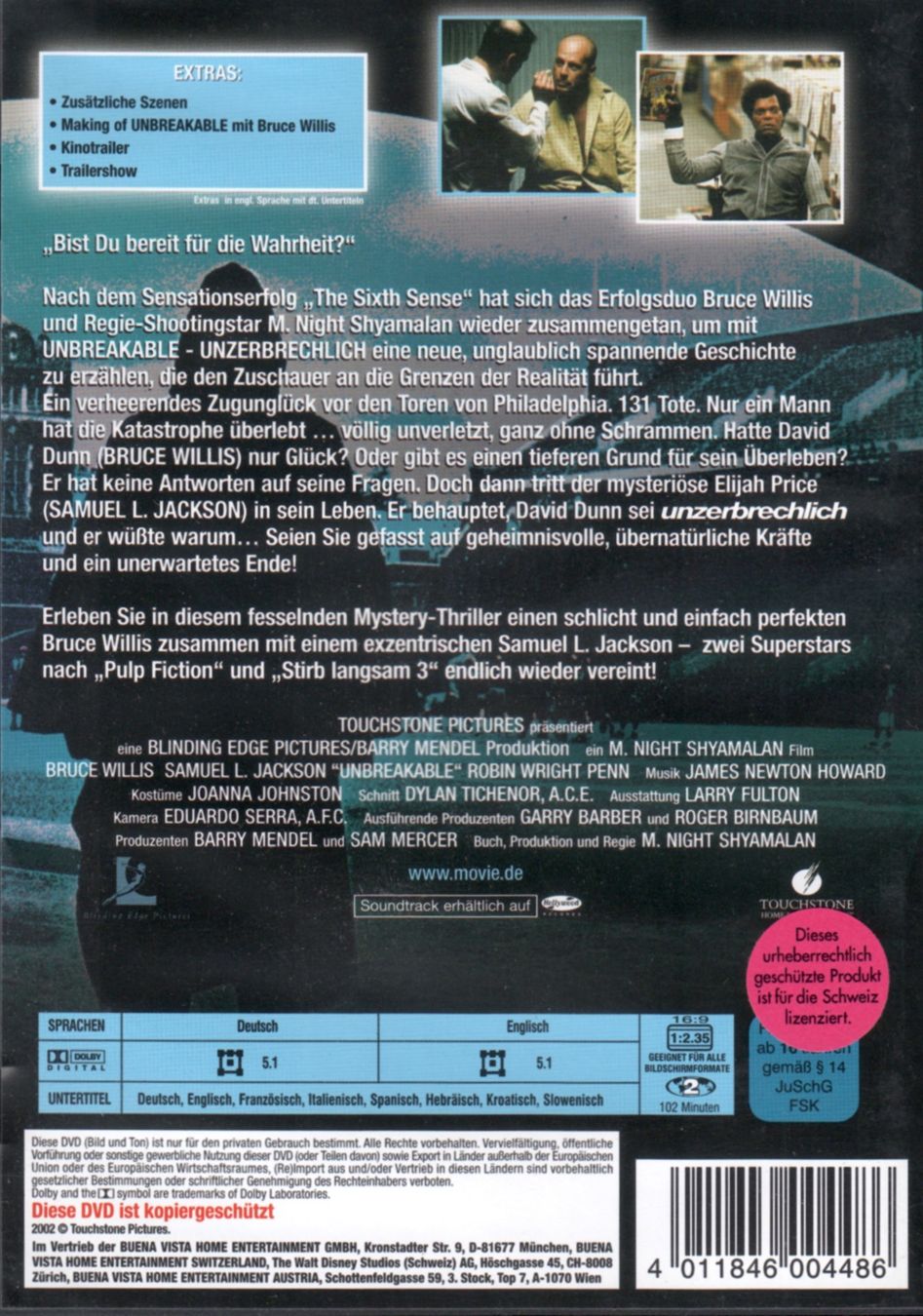 Alle DVDs: DVD: Unbreakable - Unzerbrechlich (mit: Bruce Willis) – Gebraucht aus Tägerig von fil_f8k6 1