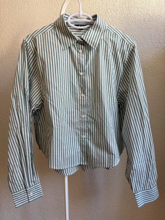 Chemise courte rayé blanc cassé/bleu-vert C&A, t.36/S