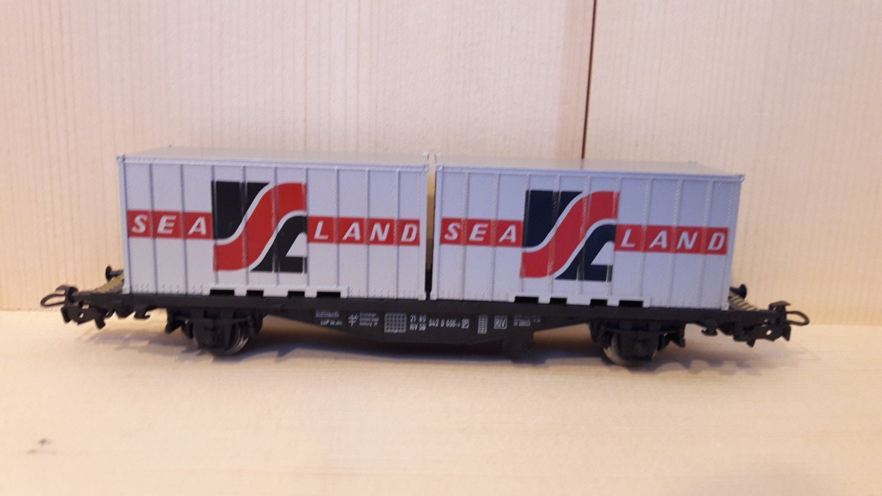 Märklin Modellini di ferrovie: Märklin HO AC : DB wagon porte-container "Sea Land" – Usato da Buttes venduto da Cafe2005 1