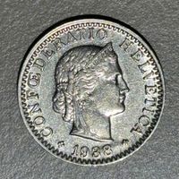 8 Abart 20 Rappen Schweiz 1938 Wulst + Stempelriss
