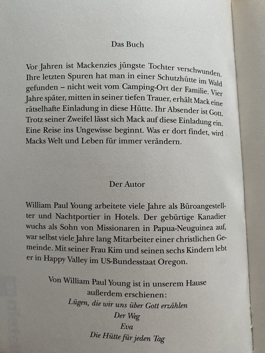 Bücher: Die Hütte / Ein Wochenende mit Gott - William Paul Young – Gebraucht aus Schwarzenburg von Michellu 5