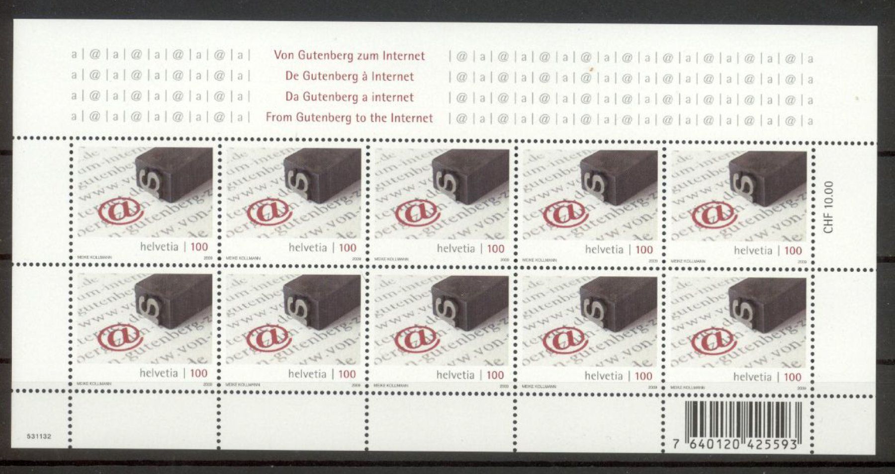 Tutti i francobolli: 2009, Von Gutenberg zum Internet, Kleinbogen ** – Usato da Willisau venduto da Vollstempel