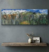 Gemälde Berglandschaft Wald handmade 40×120