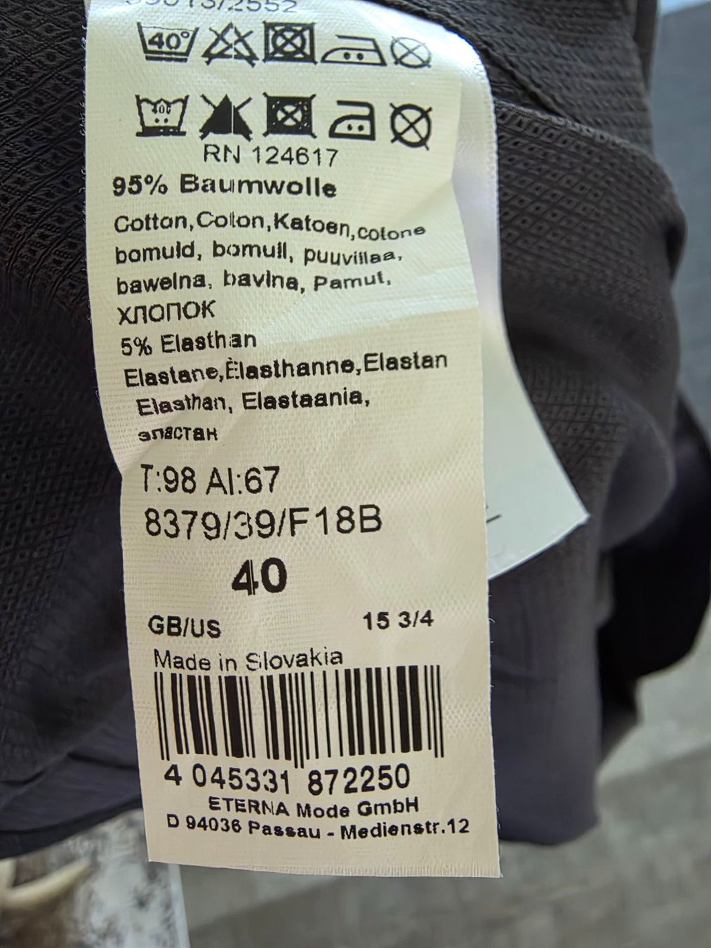 Eterna Chemises: ETERNA Slim Fit Hemd 40 schwarz/anthrazit Stretch – Neuf (Voir description) à Dietlikon par Bonamesa 3