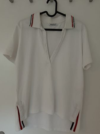 Elegant Summer Polo Shirt, White with Striped Trim