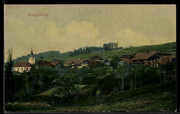 Cartoline postali: AK Rüeggisberg, Ortspartie mit Kirche – Usato da Berlin venduto da bartko-reher