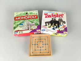 Spielepaket: Monopoly + Twister Travel & Holz-Mühle