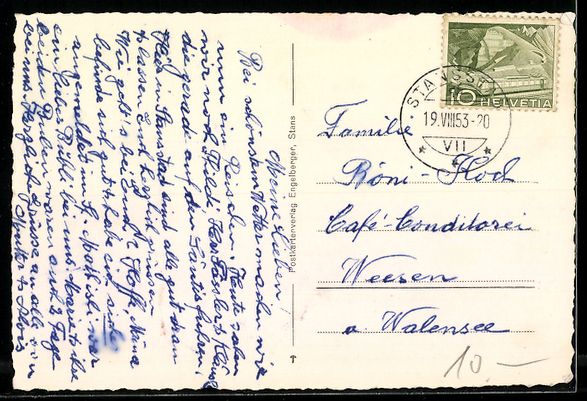 Cartoline postali: AK Stansstad, Ortsansicht am See, 1953 – Usato da Berlin venduto da bartko-reher 1