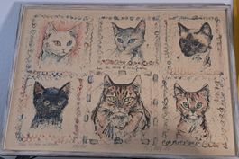 Katzen-Lithographie von Fritz Hug 1965, 55/100