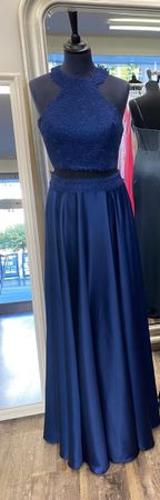 Abendkleid dunkelblau Spitze Grösse 32 NEU
