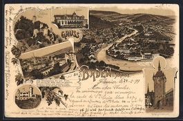 Litho Baden, Casino, Schloss Stein, Scha
