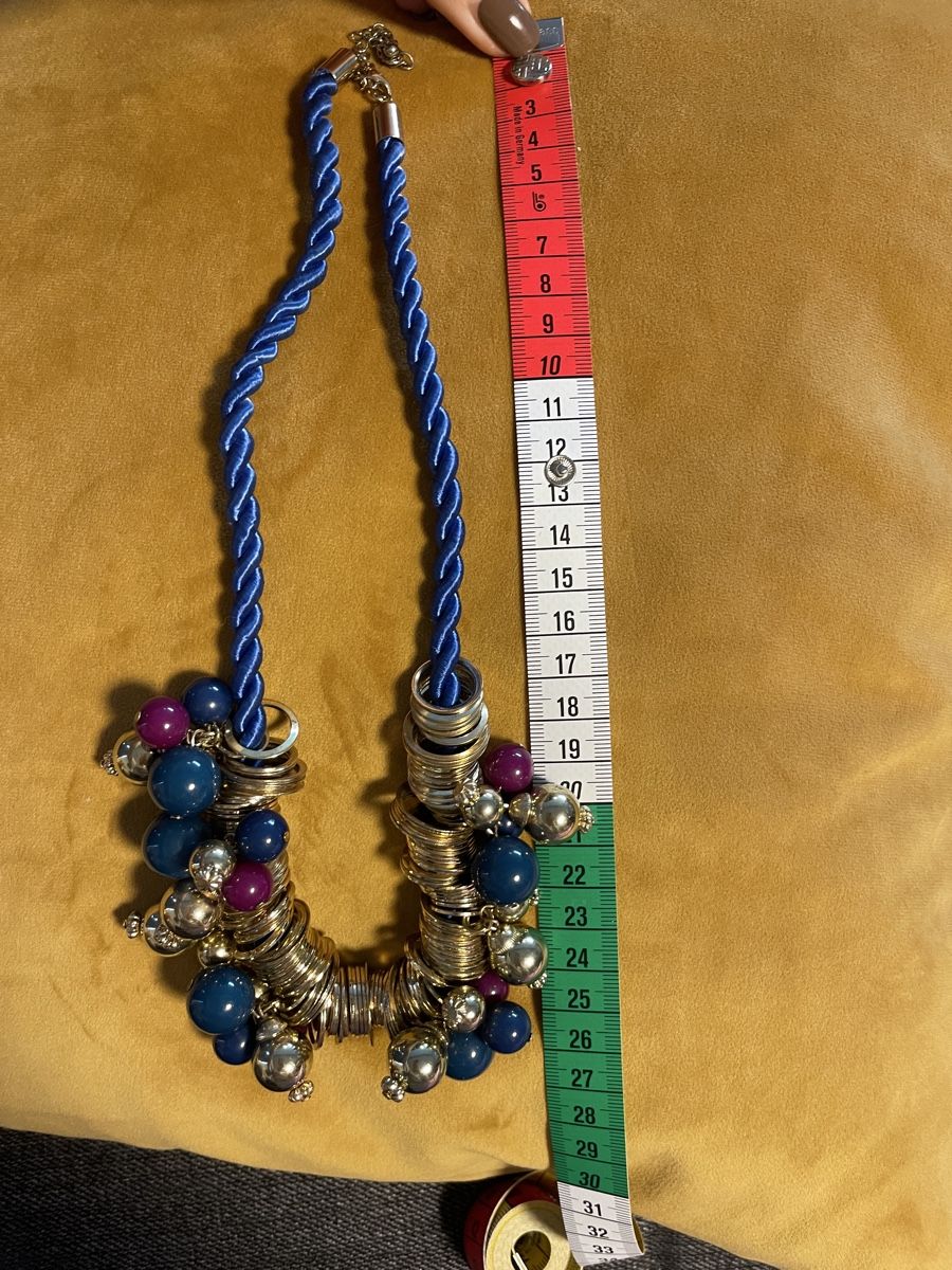 Catenine: Statement Necklace - Blue Cord & Silver Beads - Bold Style – Usato da Stäfa venduto da sun_979v 4