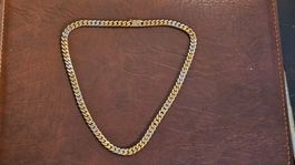 750er Halskette massiv, mit Brillanten & Weißgold-Elementen