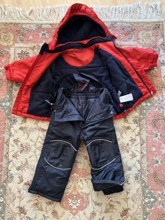 Kids Ski Suit Set, Red Jacket and Black Pants, Size 86/92