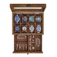 Uhrenbox Uhrenkasten Schmuckbox Holz 8 Fächer Glasdeckel