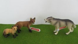 Schleich Figuren, Wolf und Fuchs mit Jungtier