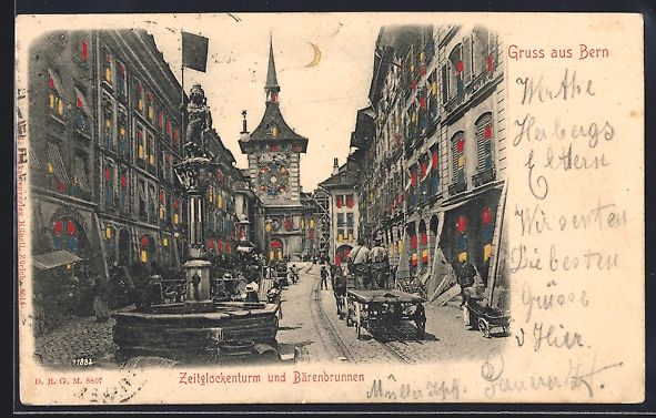 Ansichtskarten: Bern, Zeitglockenturm und Bärenbrunnen, – Gebraucht aus Berlin von bartko-reher