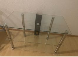 Meuble TV design verre et acier inoxydable