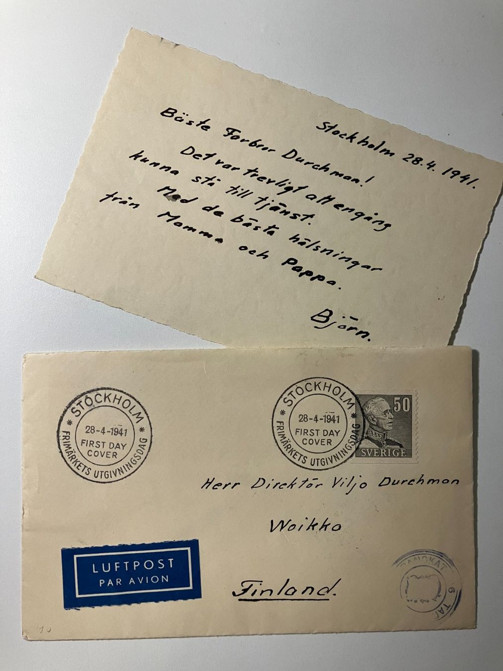 Alle Briefmarken: Schweden 1941, Mi 264 A, FDC 28.04.1941 – Gebraucht aus Würenlos von Eulenpostuhu 1