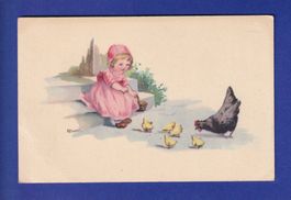 ENFANT - Jeune fille - Poule et poussin // pli //