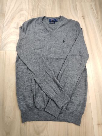 RALPH LAUREN | pull gris laine mérinos col V |taille S homme
