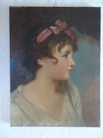 altes Portrait Mädchen mit Haarschleife Oel auf Leinwand