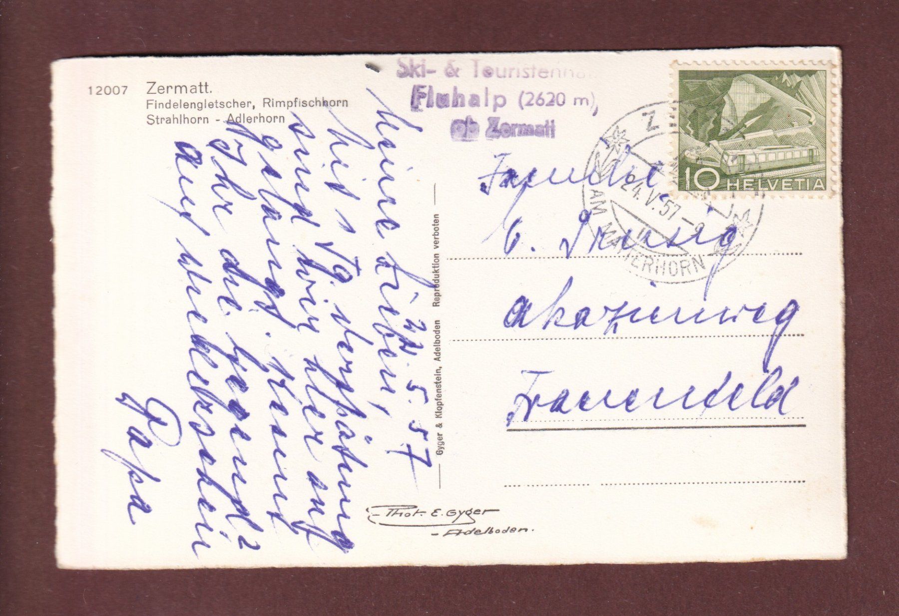 Cartoline postali: Zermatt - FINDELENGLETSCHER - Leute - 1957 – Usato da Pully venduto da nicecards-shop 1