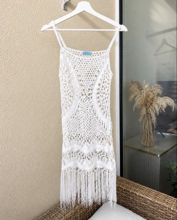 White Crochet Beach Cover-up Dress Bohemian Style 🏖️