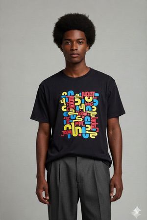 Qloqd Schwarzes T-Shirt mit buntem Grafikdruck