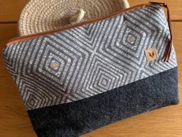 Handmade Kulturbeutel – Rauten grau/anthrazit