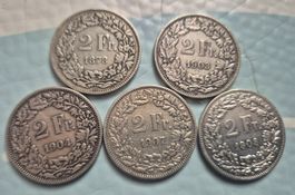Top Silber Lot / Rare Jahrgänge / 2 Franken Schweiz / ab 1.-