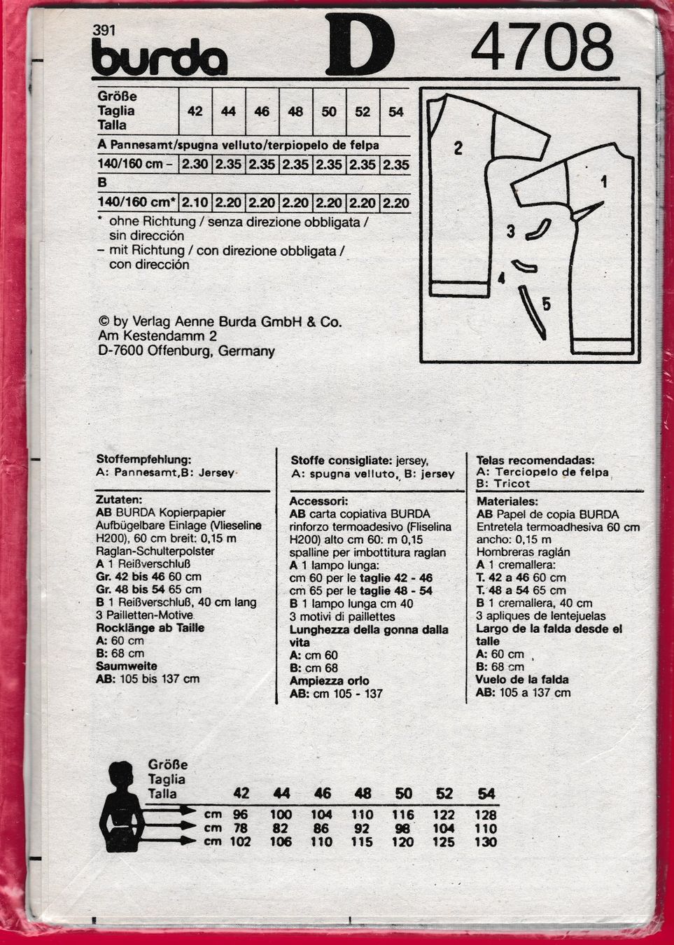 Cartamodelli: SCHNITTMUSTER, BURDA SUPER EASY, 4708 – Usato da Oberrieden venduto da Gebirgsstelze 1